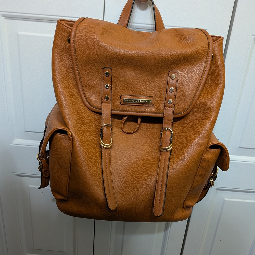 Poppy and Peonies backpack in brown